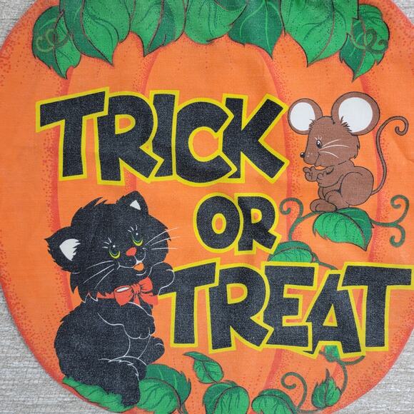 VTG Handmade Trick or Treat Bag Drawstring 15" Orange Black Cat Halloween Candy - Picture 13 of 14